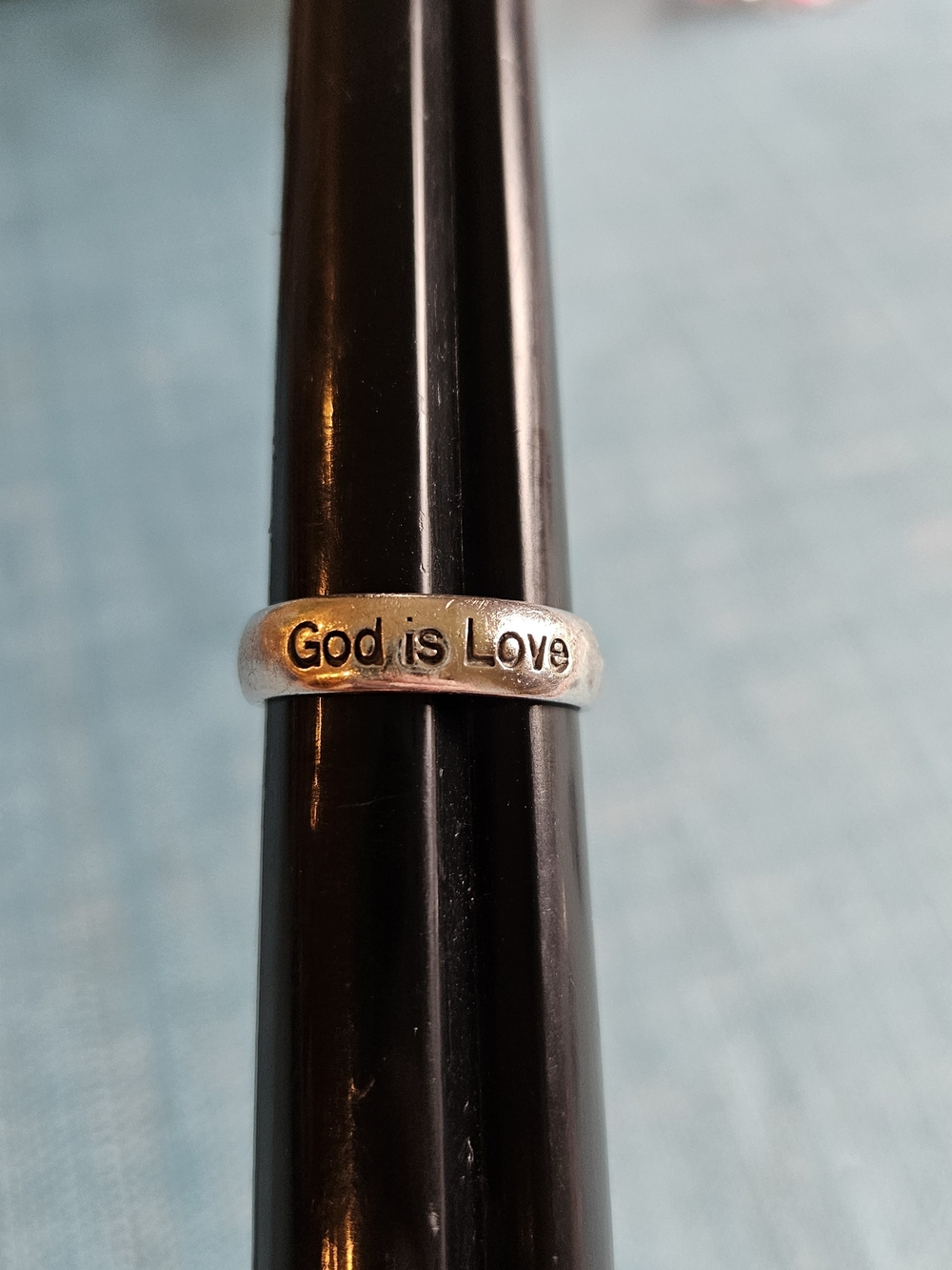 Silver "God is Love" Engraved Band Ring